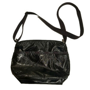 Vintage Le Sport Sac black vinyl shoulder bag